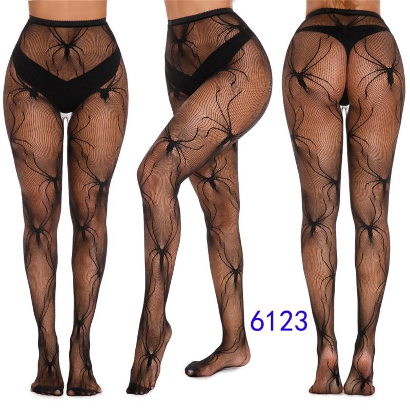 Women Halloween Parties Fishnet Pantyhose Stockings Gothic Vintage Snake Skull Spiderweb Patterned Mesh Tights Clubwear