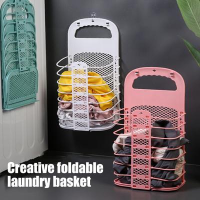 Foldable Dirty Clothes Basket Wall-Mounted Laundry Hamper Large Capacity Hollow Design