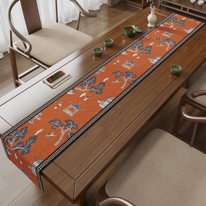 Chinese Calligraphy Table Flag Zen Tea Party Chinese Style Light Luxury High-end Tea Table Mat Long Tea Tablecloth