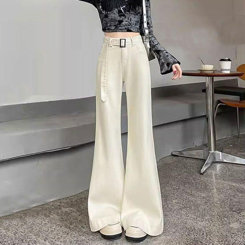 Big Size Belt Flare Jeans Women's Spring and Autumn Loose Not Sticking To The Leg Straight Wide Leg Trousers Jeans for Women Long Denim Pants