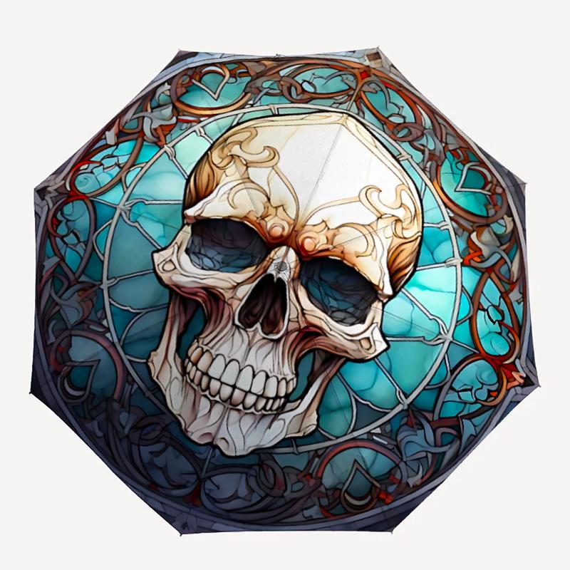 

1pc Stained Glass Skull Automatic Open/close Umbrella, 8-Rib sturdy structure, Portable Travel Umbrella, Parties, Everyday Usel022