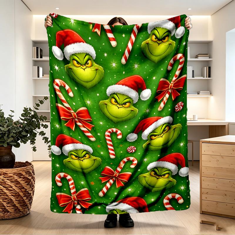 Couverture Imprimée Grinch - Douce & Confortable, pour Chambre à Coucher, Voyage, Canapé, Décoration de Maison - Cadeau d'Anniversaire Noël pour Ami