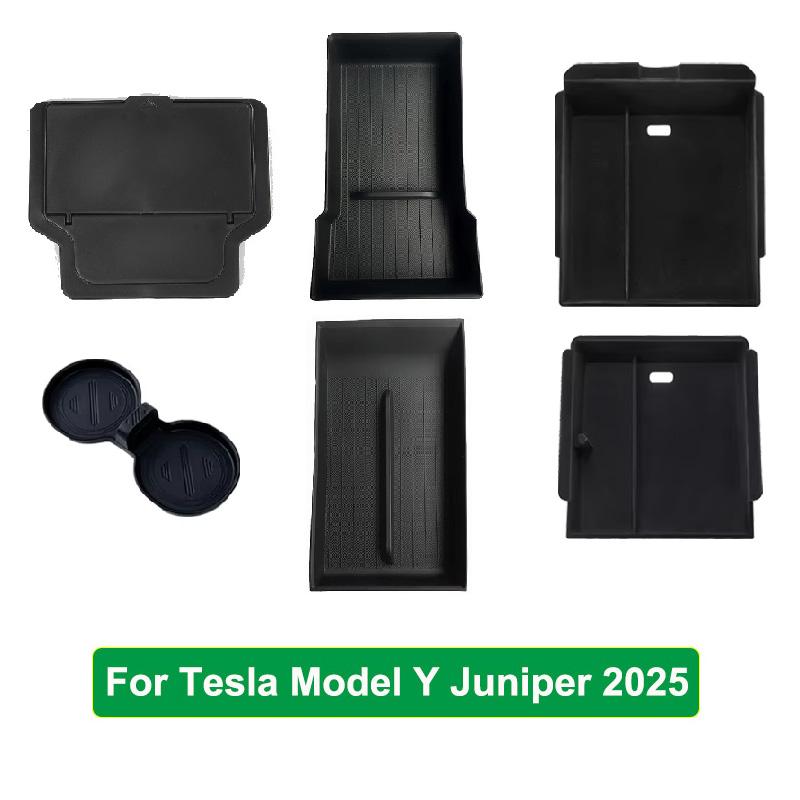 For Tesla New Model Y Juniper 2025 Launch Model 3 Highland Console Storage Box Non-slip Mat Armrest Hidden Organizer Watercup