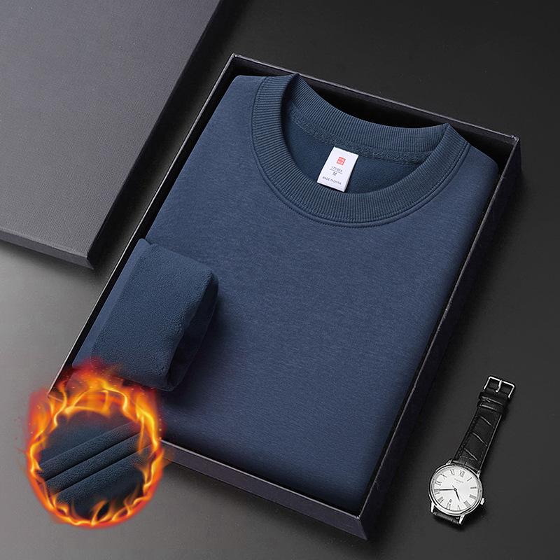 Herren Schwergewicht Baumwoll Hoodie 420g: Winter Einfarbige, Lockere Drop-Shoulder, Rundhals, Mit Samt gefütterte, Langarm Basisschicht