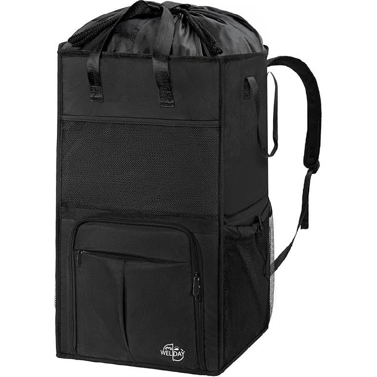 Laundry Backpack Bag, Extra Large 2 in 1 Laundry Hamper Basket with Shoulder Straps, Freestanding Laundry Bag for College Dorm, Laundromat, Apartment 13 L x 13 W x 29 H