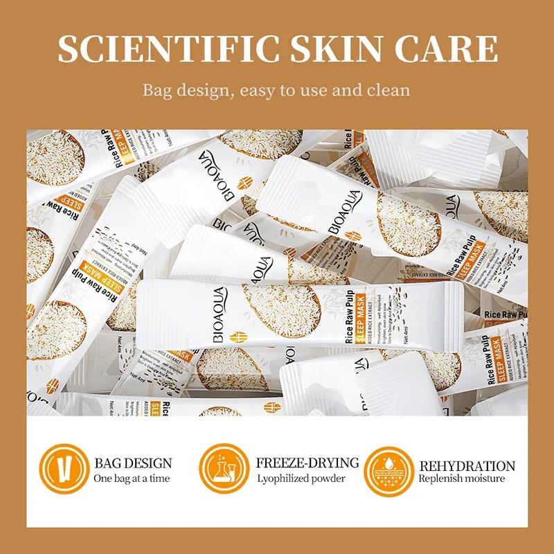 20 pezzi/scatola BIOAOUA Maschera Viso Notturna Polpa Cruda di Riso Idrata Schiarisce Sbiancante