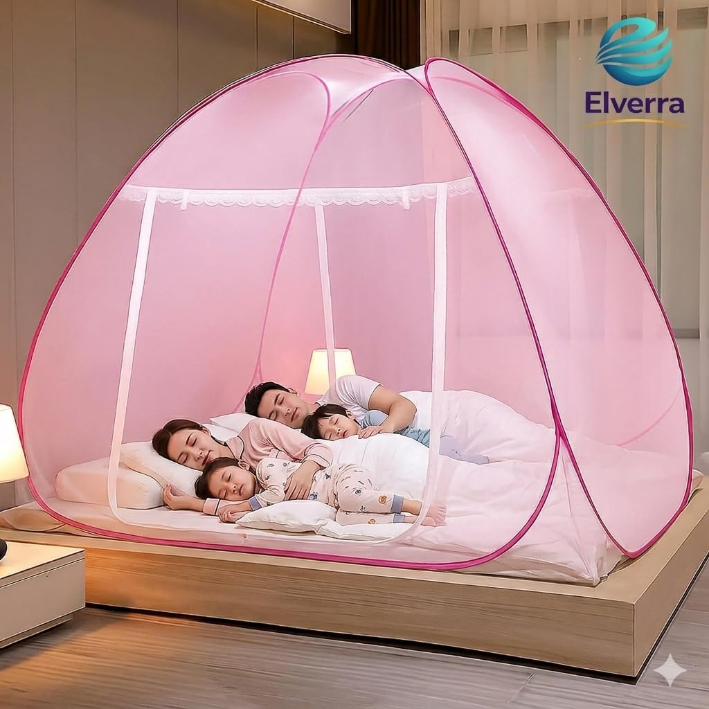 Premium Mosquito Net for Queen Size Double Bed (6 x 6 Feet), Easy Foldable Machardani with Corrosion Resistant PVC Coated Steel Frame