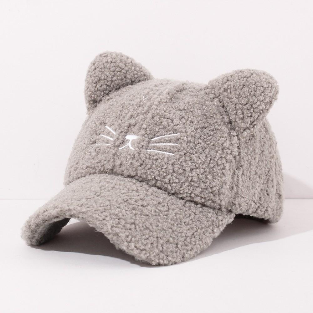 Adjustable Fleece Peaked Hat Lamb Fleece Baseball Cap New Cat Ear Baseball Cap  Women Girls