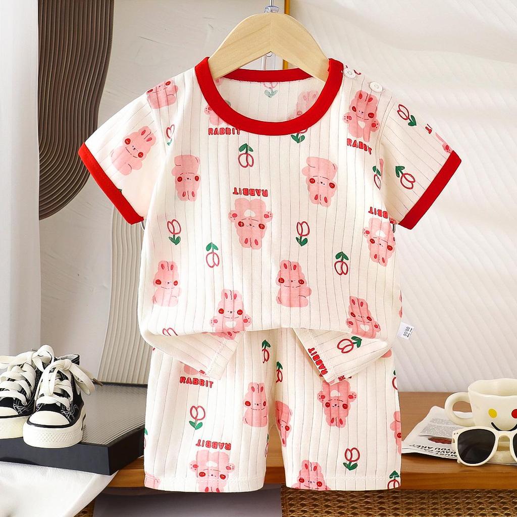 Kids' Cotton Short-Sleeved Set: Korean Style Summer Two-Piece for Girls and Boys