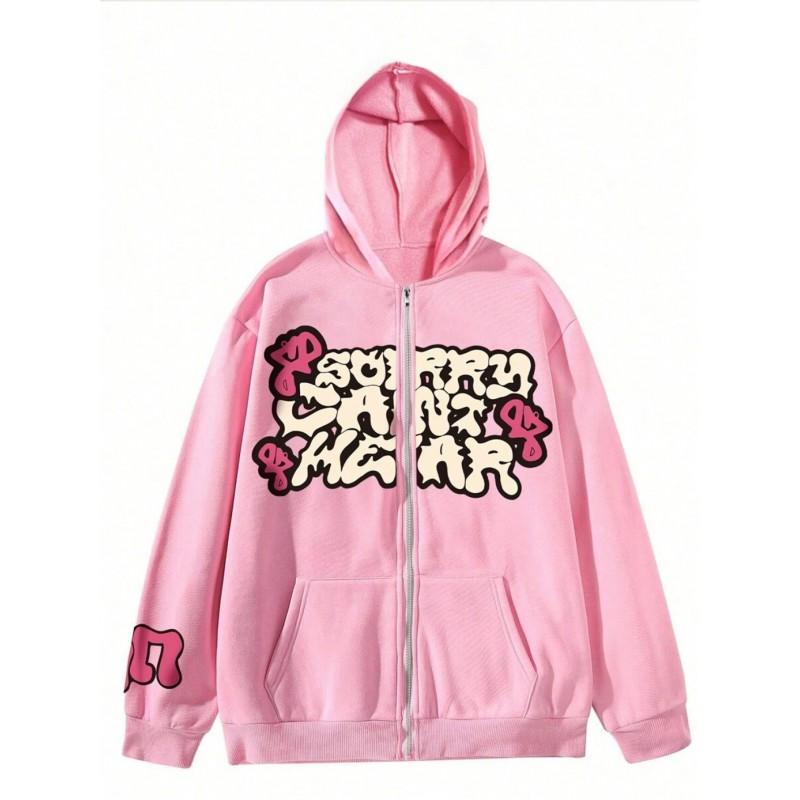 Casual Dark Thorn Print Zip-Up Hoodie Couples Regular Weight