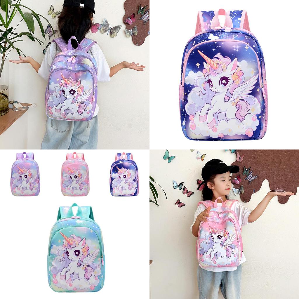 Cute Unicorn Pattern Lightweight Nylon School Backpack For Girls In Bright Colors