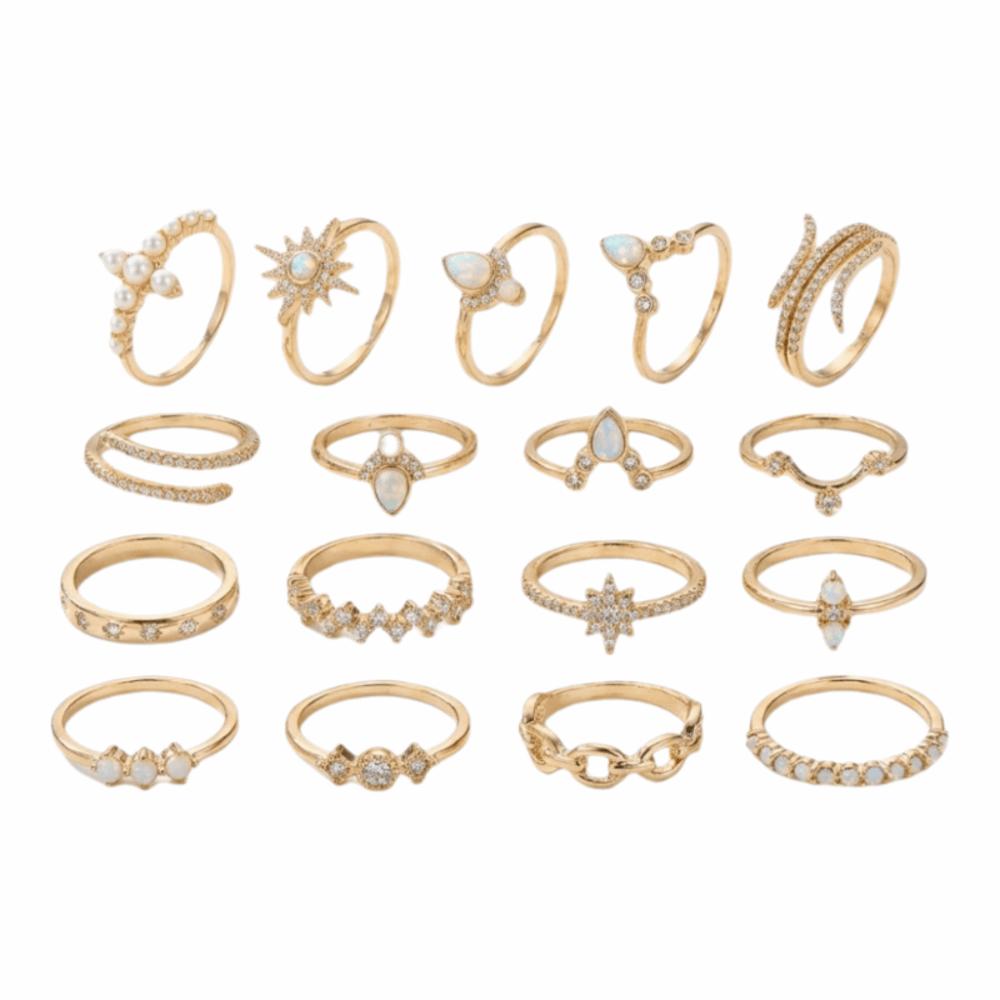 Geometric Knuckle Rings Set Diamond Charm Vintage Ring Set Floral Pattern Women's Finger Jewelry Gold Ring Set Party Accessories
