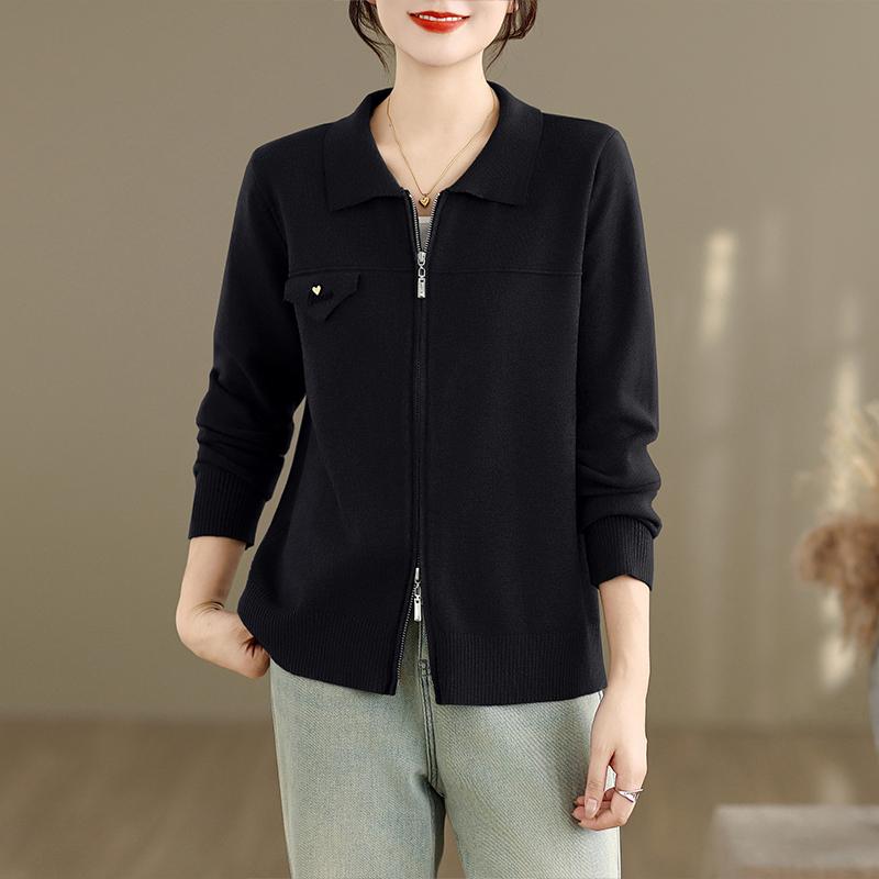 Dimanaf 2025 Autumn Winter Sweater Coat Women Casual Solid Basic Cotton Knitted Cardigan Zipper Jackets