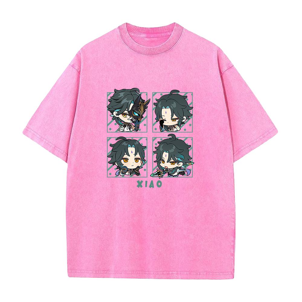 

Game Genshin Impact Xiao Cool Graphic Tshirt Men Women Vintage Washed Tshirts Aesthetic Cotton T Shirt Harajuku Male Tops S