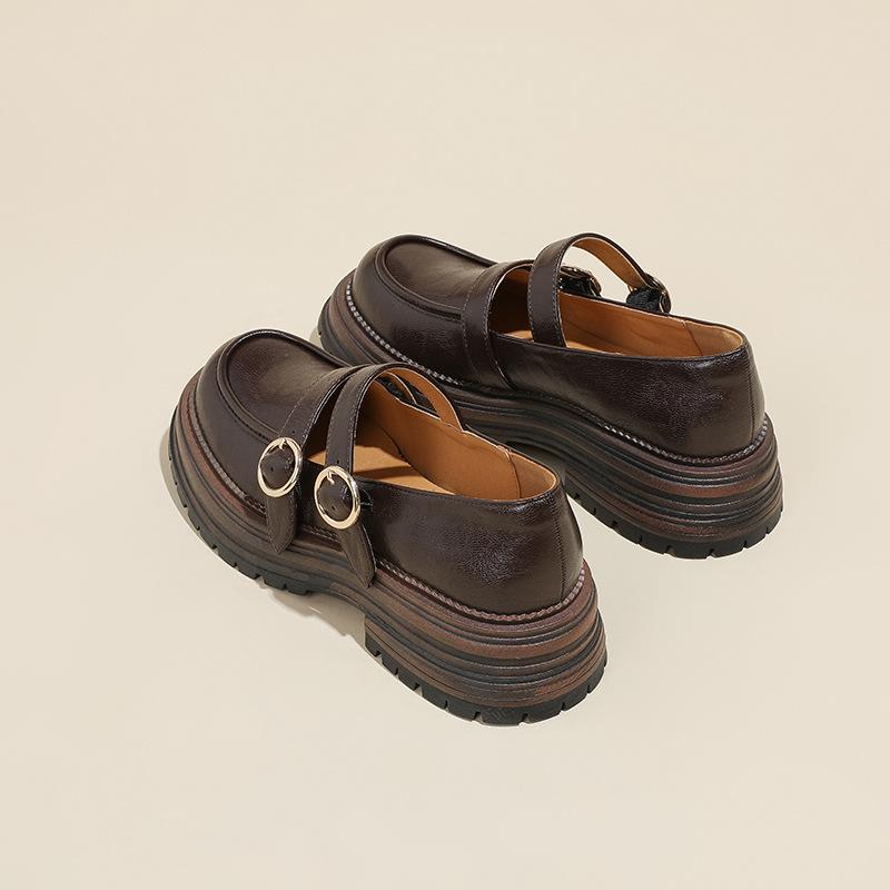 British Style Platform Small Leather Shoes for Women 2025 Early Spring Models with Round Head Retro One-pedal Mary Jane Single Shoes for Women