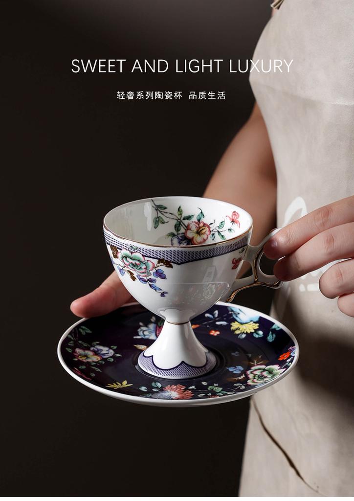 220ml Bone China Espresso Cup Saucer Sets Ceramic Black Tea Mug Saucer Afternoon Tea Coffee Cup Saucer Sets Couple Water Cups