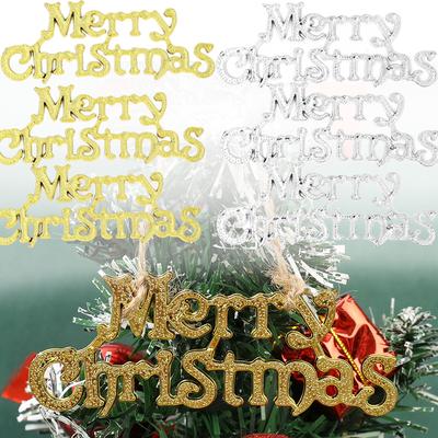 10Pcs Merry Christmas Sign Ornaments Happy New Year Gold Sliver Xmas Letter Pendant for Home Tree Door Hanging Drop Ornament