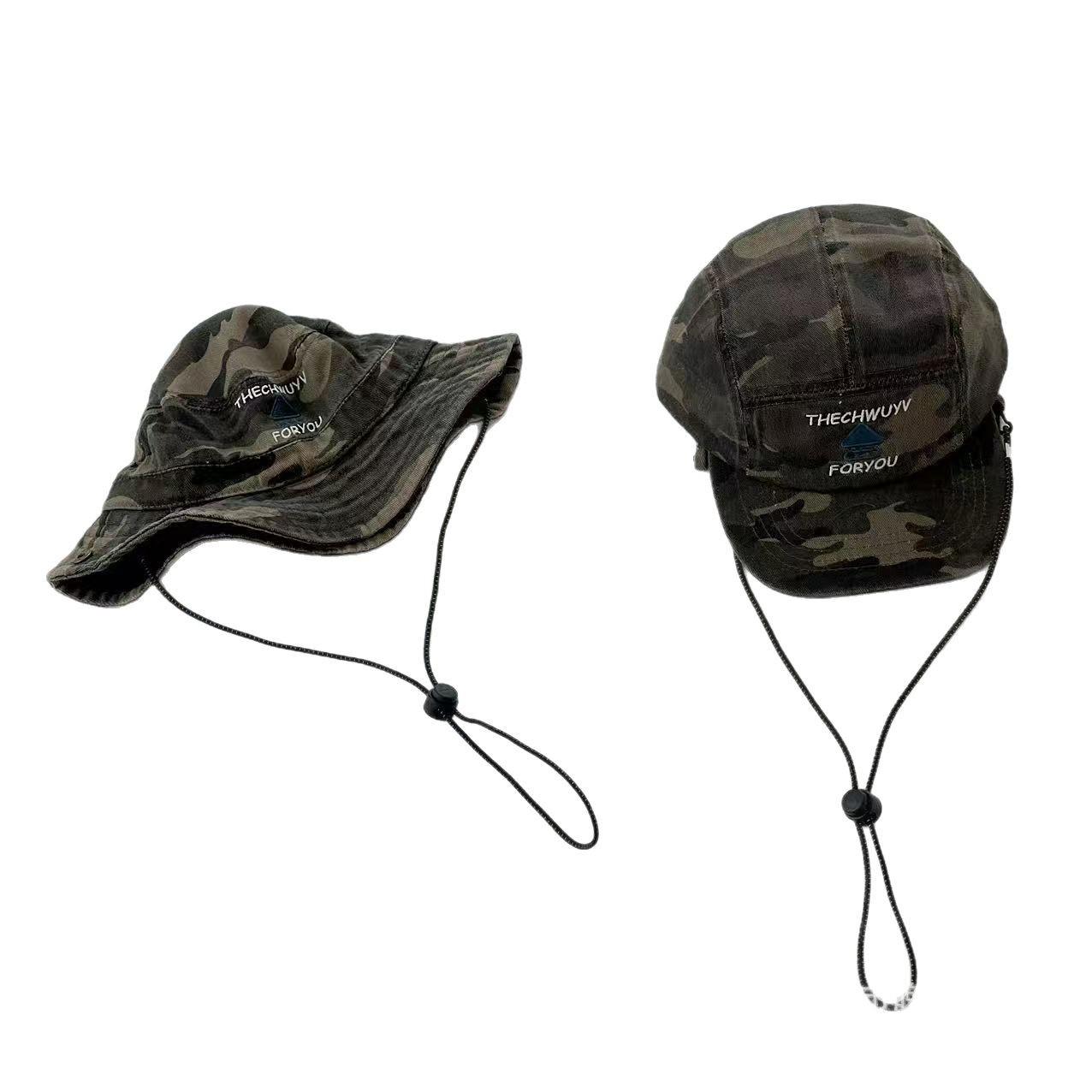 Parent-Child Camouflage Drawstring Hiking Hat - Spring/Autumn Sun Protection for Outdoor Adventures Child