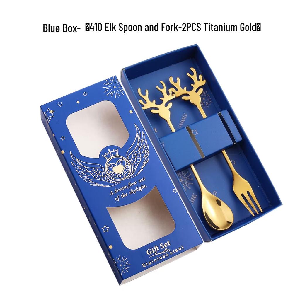 Reindeer-Themed 304 Stainless Steel Coffee and Dessert Mixing Spoon Gift Set In Cute Christmas Box