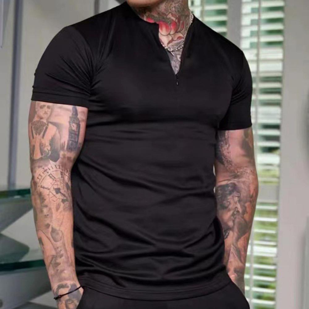

Summer Solid Color Striped Short Sleeved Men s Casual Running Sports T-shirt 3XL темно-синього кольору