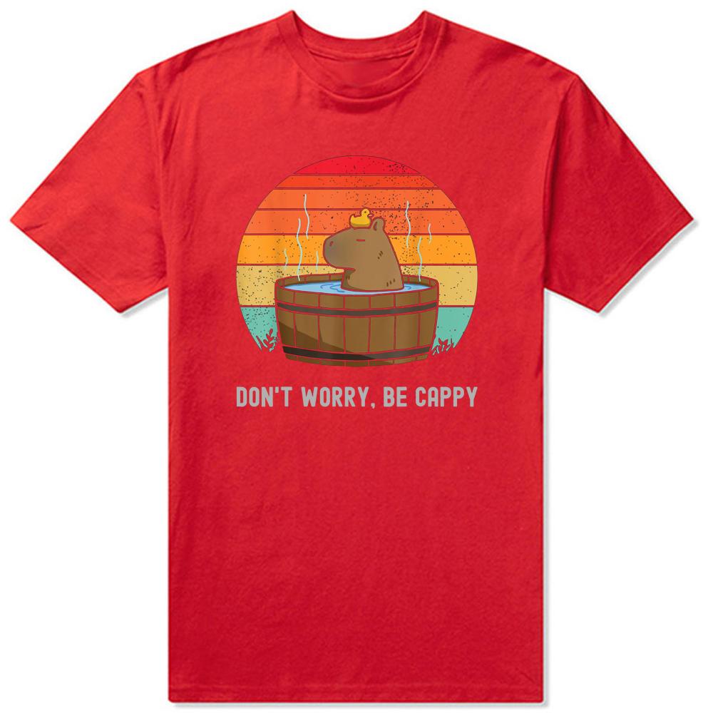 Retro Lustiges Capybara Don't Worry Be Capy T-Shirts Sommer Grafik Baumwolle Streetwear Kurzarm Geburtstagsgeschenke T-Shirt Männer