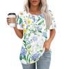 Women's  Casual Short Sleeve  Floral Button 3D Print Round Neckr Top T-Shirt