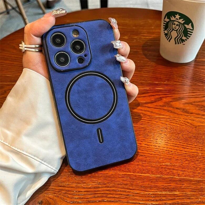 

Роскошный матовый кожаный магнитный чехол для iPhone 15 14 13 11 12 Pro Max Plus, чехлы для Magsafe, чехол для беспроводной зарядки, аксессуары For iPhone 14