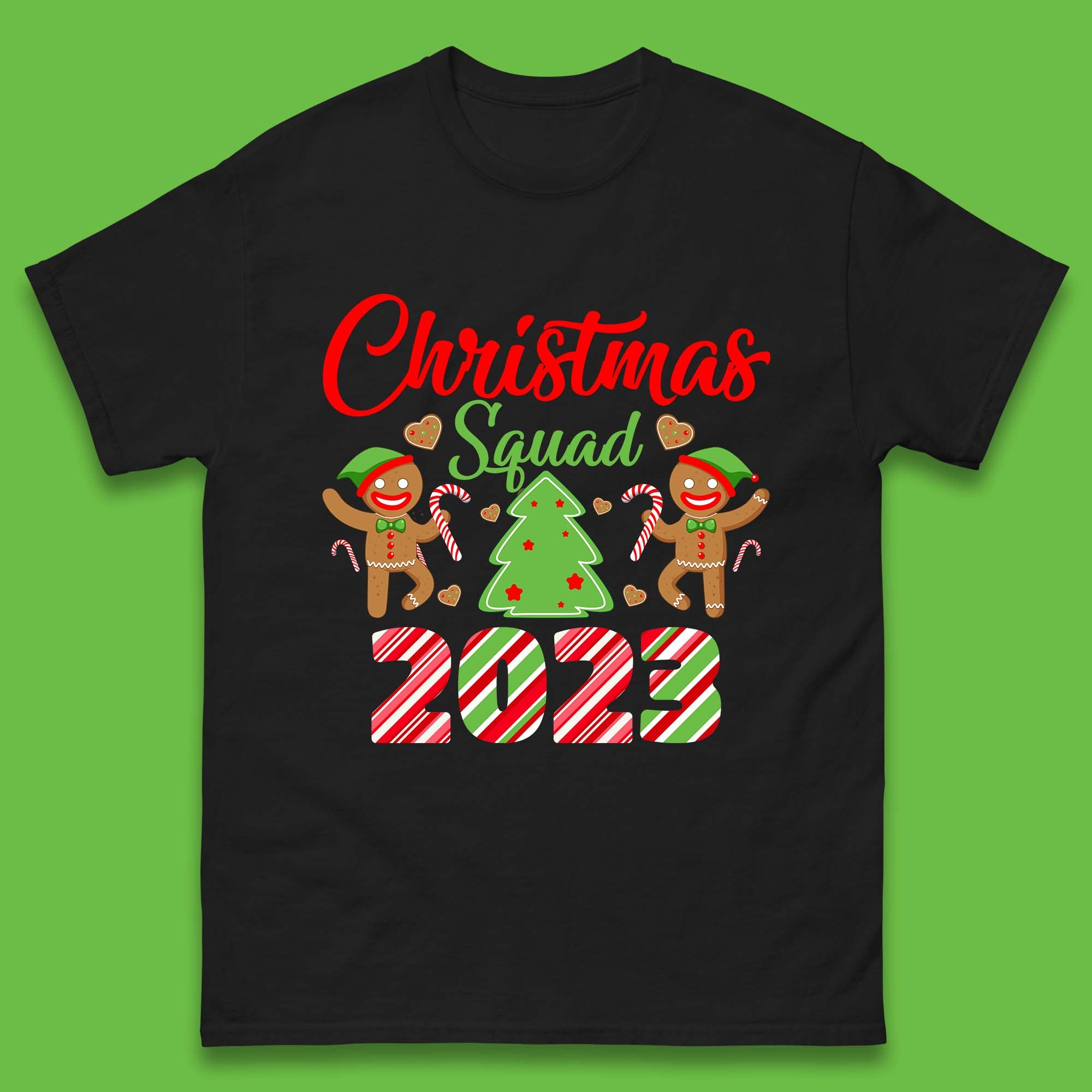Christmas Squad 2023 Christmas Tree Xmas Gingerbread Man with Candy Cane Mens Tee Top 4XL