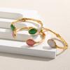 MamacitaSlay 316L Stainless Steel Textured Natural Stone Cuff Bangle 18K Gold Plated Waterproof Jewelry For Women Open Bracelet