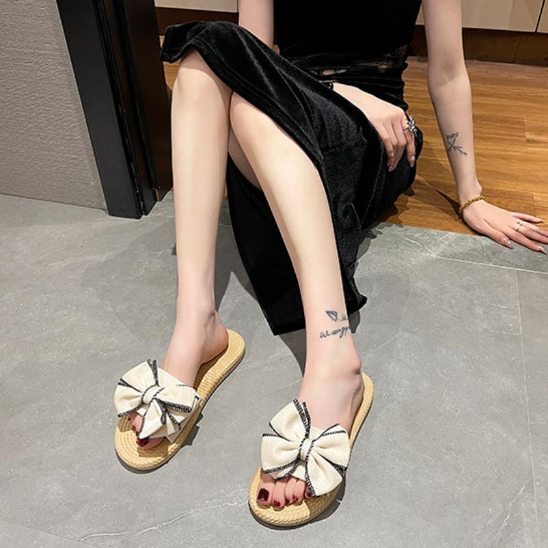 Women's Summer Outer Wear Bowknot Summer Flat-bottomed Fashion Ins Tide Beach Flower Sandals and Slippers