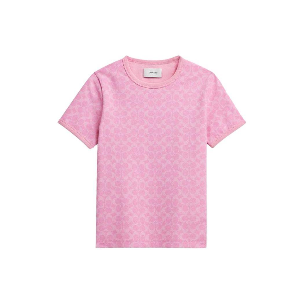 Coach Logo Pattern All Over Print Round Neck Short Sleeve T-Shirt Women tops Pink CS611-VQ4 XS