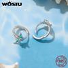 WOSTU Original 925 Sterling Silver Green Devil Fish Huggies Earrings Women Ocean Jewelry Hoop Earring Ear Buckles Holiday Gifts