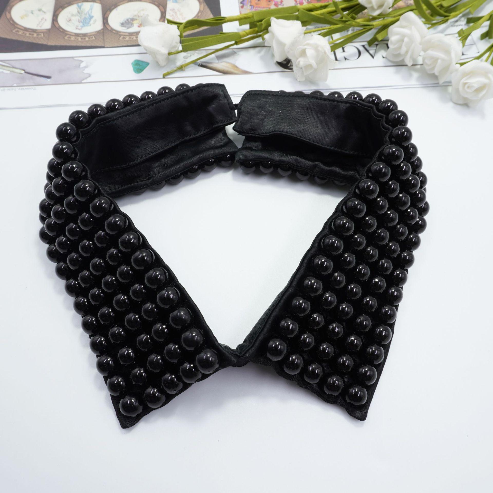 Vintage Style Beaded Choker Necklace Fake Collar Removable Fabric Decoration Detachable Shirt Accessory Fashion Jewelry чёрный