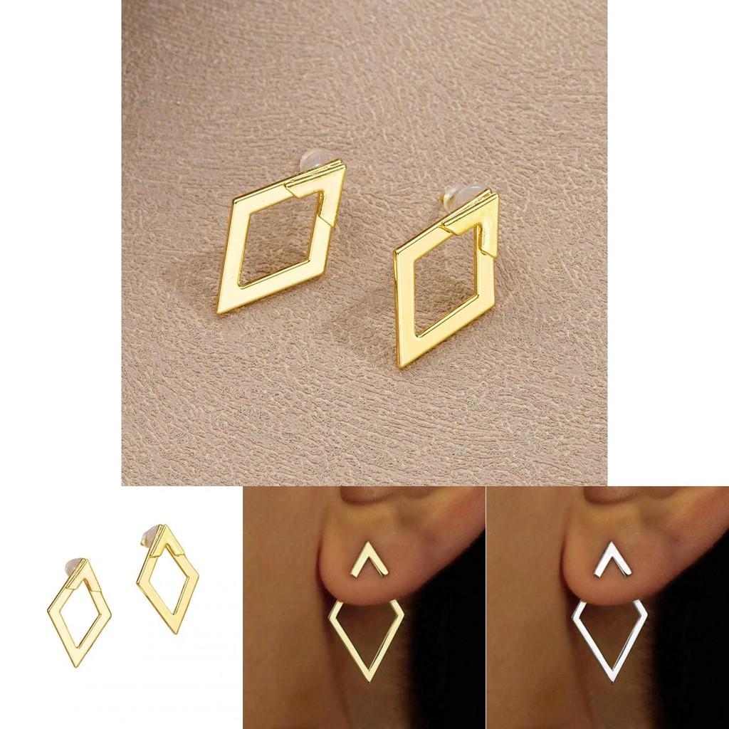 Elegante Geometrische Zweilagige Diamantförmige Ohrstecker für Damen in Gold und Silber
