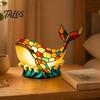 Kids Room Night Light Stained Glass Whale Light, USB Multicolor Table Lamp, Bedroom Ambiance Decorative LED Desk for Home Office Lamp