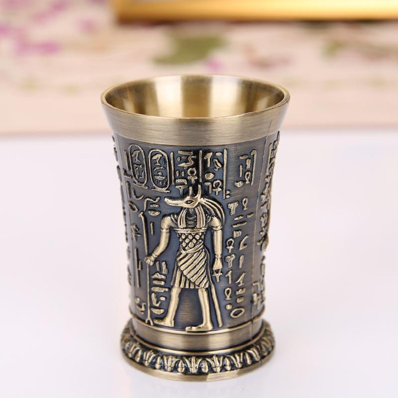 Vintage Grail, Alloy Relief Carved Pharaoh Drinking Tumbler, European Portable Mini Vodka Cup, Wine Cabinet Home Decoration,1pcs