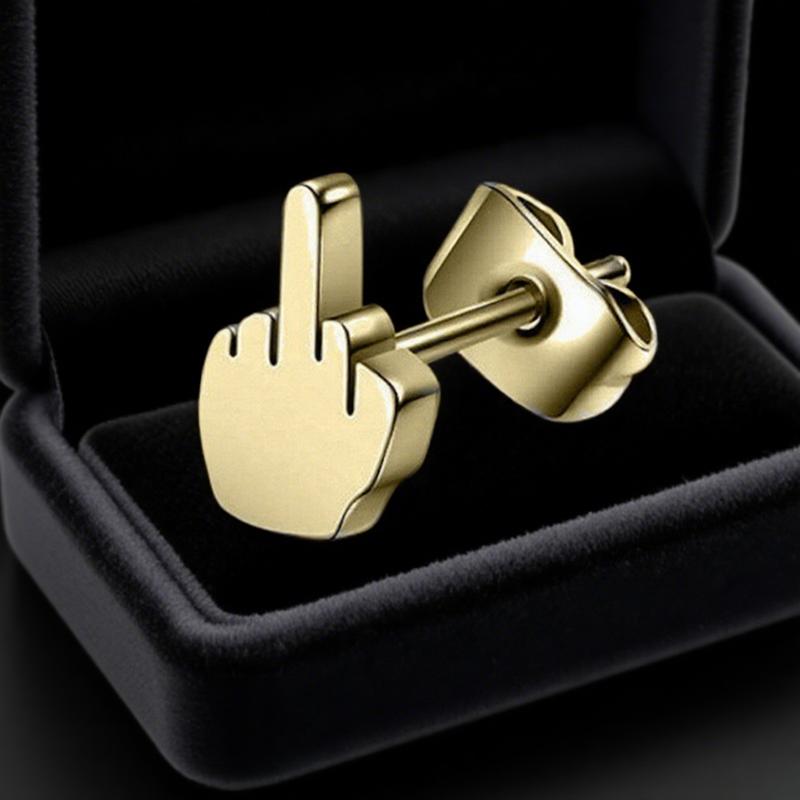 Metal Punk Cool Studs Earrings For Man And Women Fashion Personality Finger Up Earrings Party Jewelry Gifts