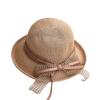 Retro elegant bow ribbon crimped basin hat dome top hat shading breathable fisherman straw hat women's summer