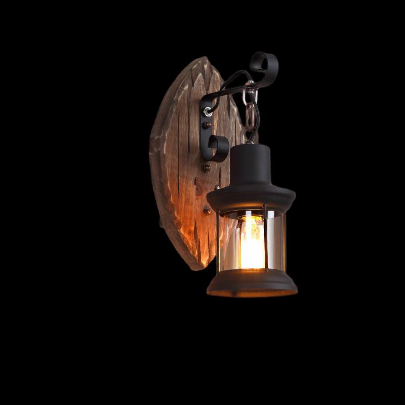 Vintage Industrial Style Wooden Wall Lamp