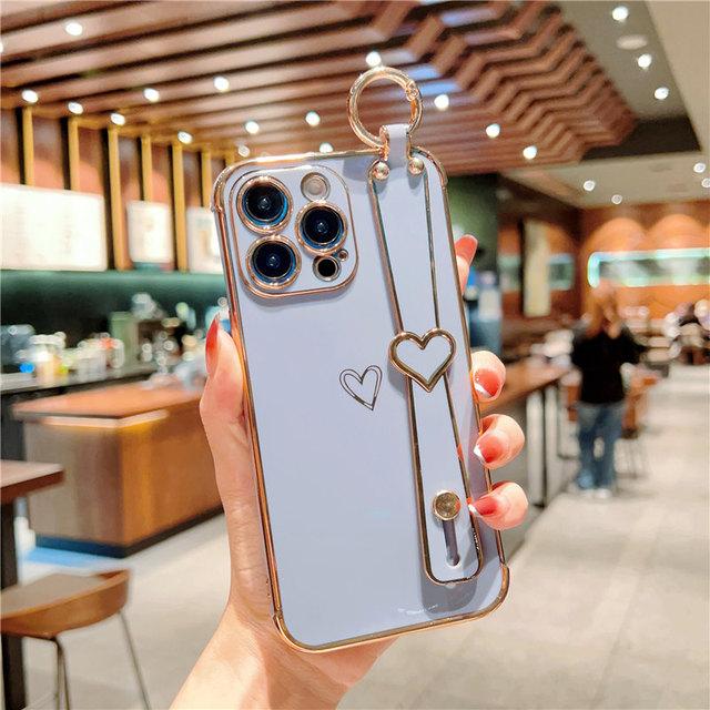 

Чехол для телефона с ремешком на запястье для Iphone 14 13 12 11 Pro Max Xs Max Xr 13pro 14 Plus 11 противоударный мягкий бампер Love Heart Cover For iPhone 14Pro