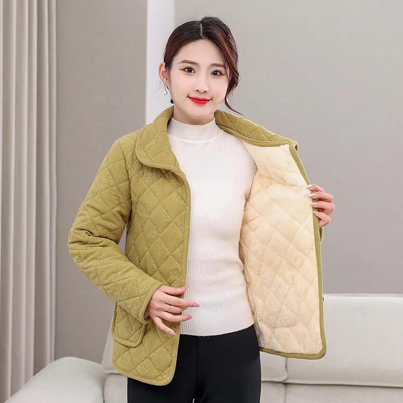 Winter Plus Velvet Thickened Plus Velvet Padded Jacket Plus Size Women's Crystal Velvet Padded Jacket Solid Color Warm Padded Jacket