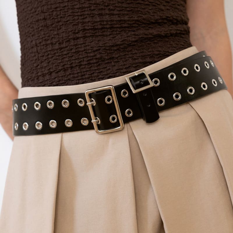 

ТАТЬЯНА BT8066 Кожаный ремень с люверсами для продевания через петли ремня 48 мм BLACK