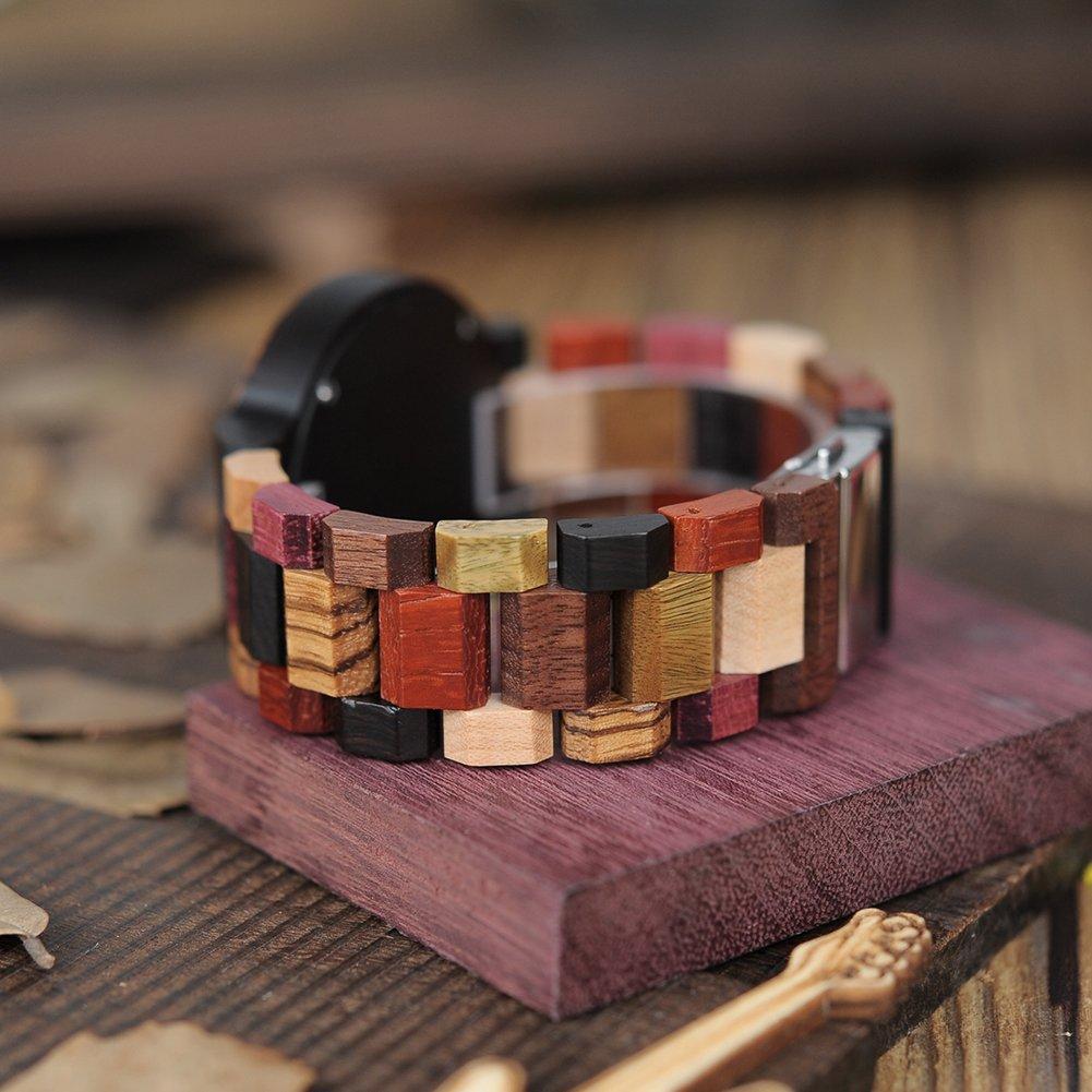 BOBO BIRD Men's Wooden Watch, Natural Wood, Colorful, Day and Date Display, Japanese Quartz Movement, Chronograph, Unique Design