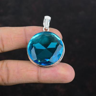 Faceted Swiss Blue Topaz Pendant Unique Jewelry Gemstone Pendant 925 Sterling Silver Pendant Handmade Pendant Wedding Gifts Decent Jewelry