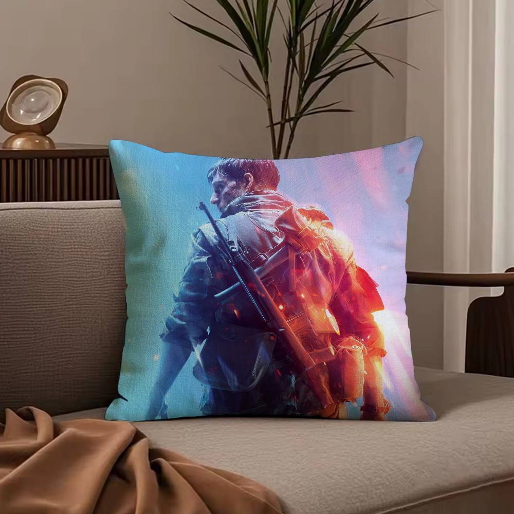 Hot Cool Games B-Battlefield Pillow Case Anti-dustmite Pillowcase Invisible Zipper Silky Short Plush Sofa Cushion Cover