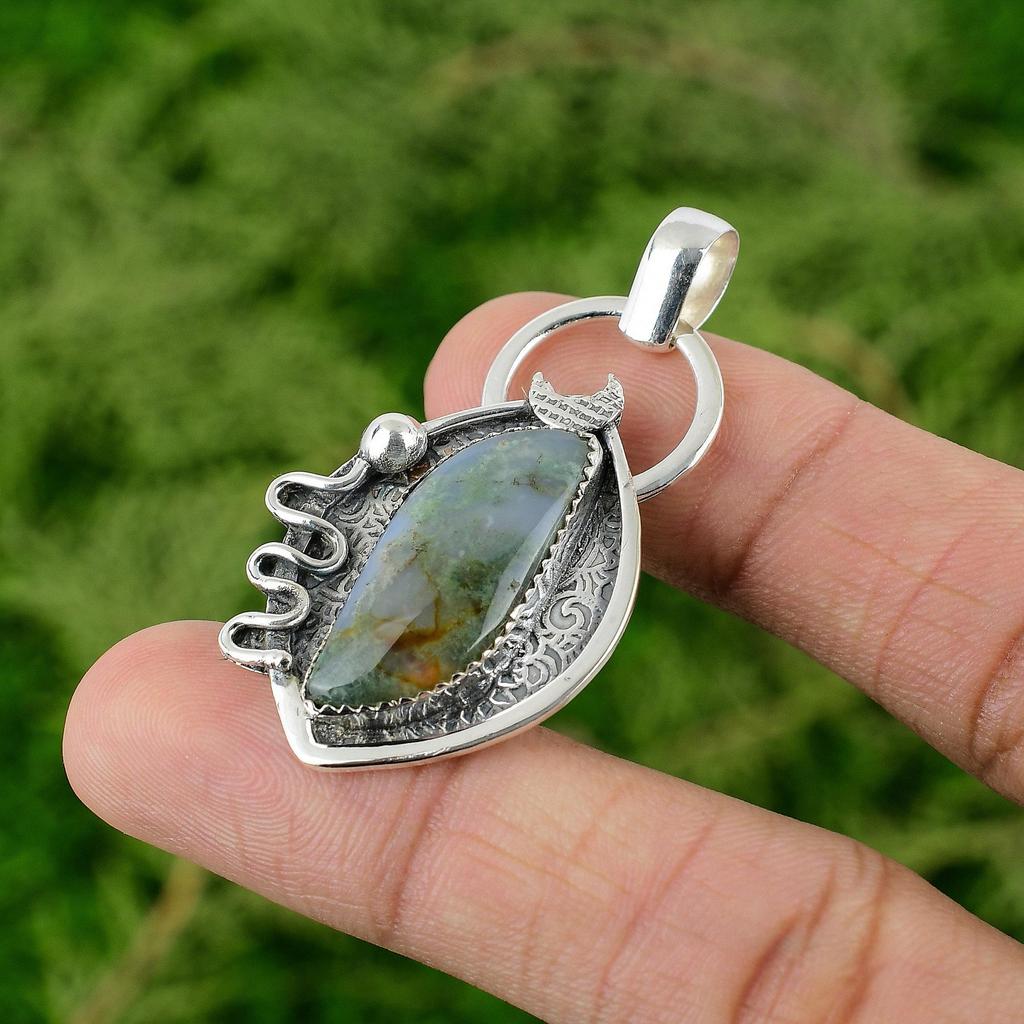 Daughters Day Deal 925 Silver Natural Solar Moss Agate Bezel New Pendant Jewelry