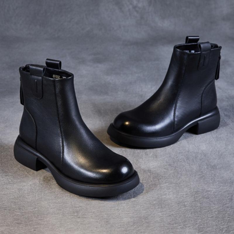 British Style Retro Genuine Leather Soft-soled Zipper Boots Cowhide Chelsea Fashion Ankle Boots