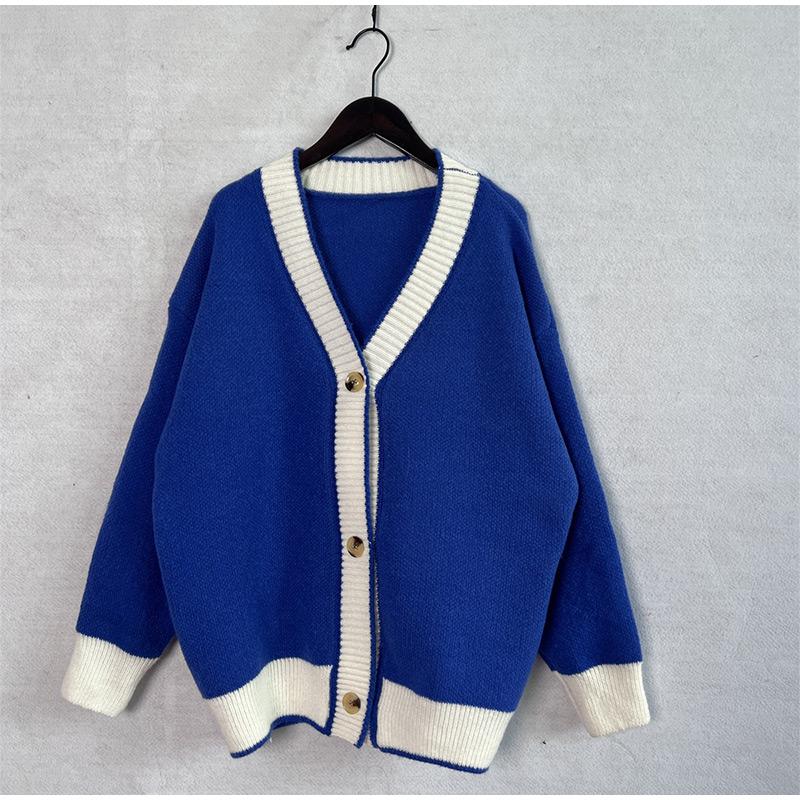 Knitted Cardigan Women V-neck Sweater Autumn Winter Single Breasted Coats Fashion Long Sleeve Panelled Casual Outerwear