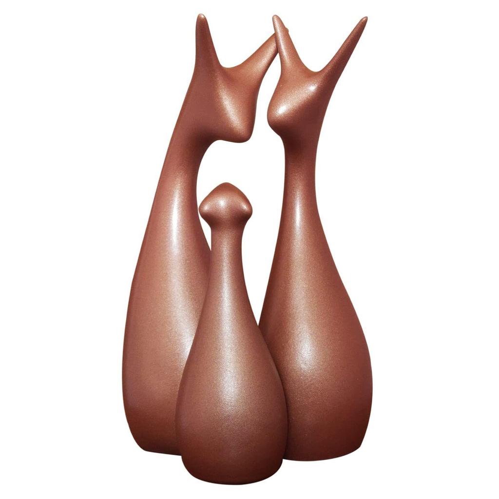 Muted Metallic Matte Home Decor Lucky Deer Family Ceramic Figurine | Launched for The First Time In India - (Set of 3, Bronze)