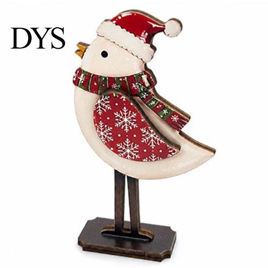 Winter Home Accents Christmas Bird Wooden Figurine with Santa Hat & Scarf, Cute Holiday Decorative Statue Tabletop Decor, Festive Shelf Ornament